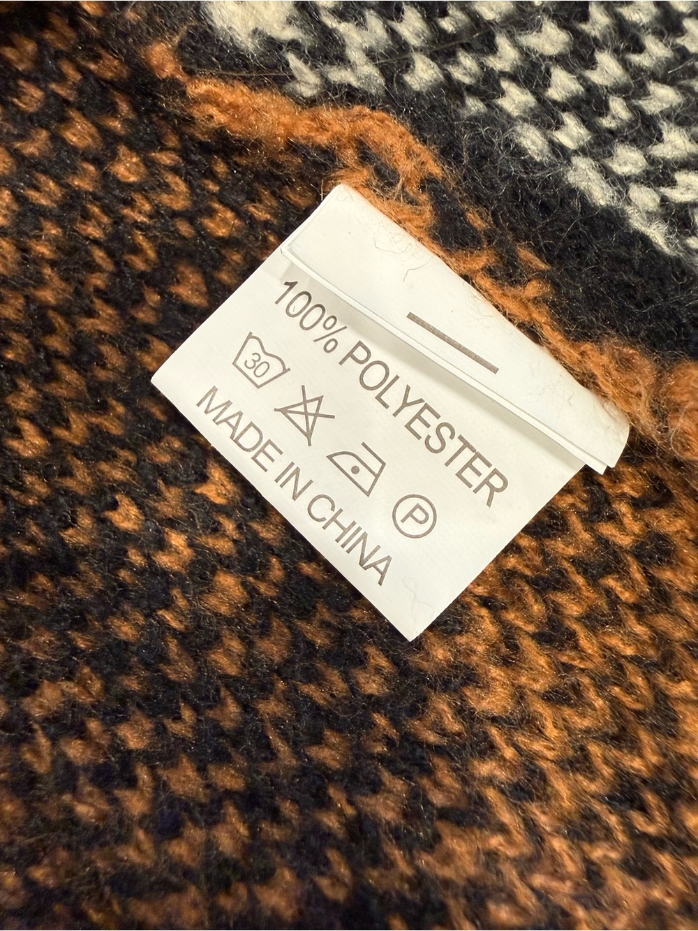 Geometric Pattern Cardigan Sweater in Black, Cream & Brown - Picture 3 of 6